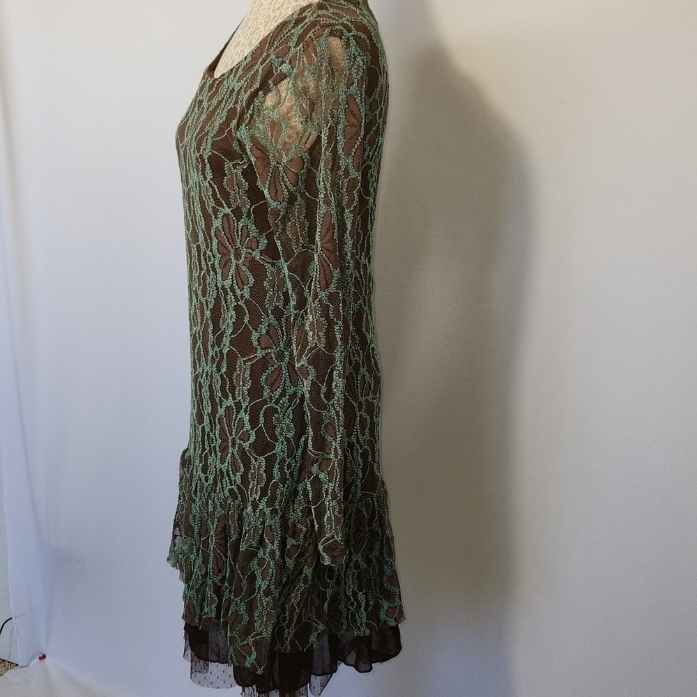A"reve Anthropologie Womens Brown Turquoise Floral Lace Long Sleeve Lined Mini S - Picture 11 of 16